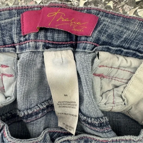 Tralia Soda Capri denim jeans with pink stitching, buckle belt, loops Y2K - Picture 11 of 12